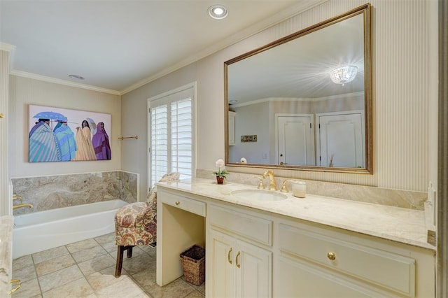 1114 Sherwood Ln Unit B-2, Nichols Hills, OK 73116 - bathroom with vanity, a garden tub, and crown molding