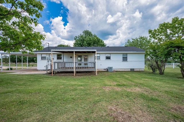 15001 Garr Pl, Oklahoma City, OK 73165 - back of property with cooling unit and a wooden deck