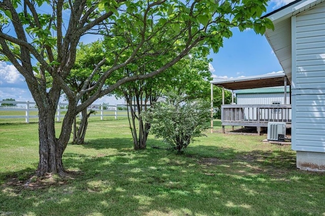 15001 Garr Pl, Oklahoma City, OK 73165 - view of green lawn featuring a wooden deck and central AC