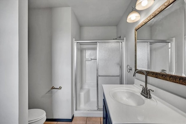 15001 Garr Pl, Oklahoma City, OK 73165 - full bath with vanity, a shower stall, toilet, and tile patterned flooring