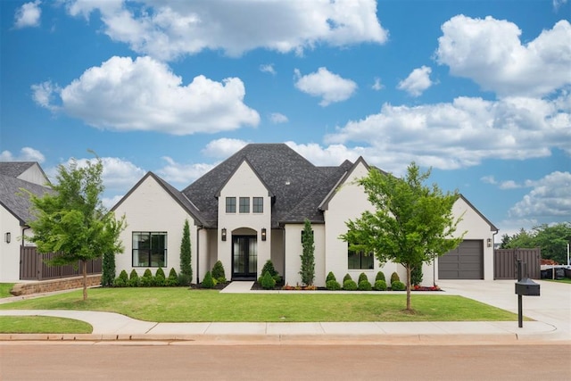 15012 Annecy Blvd, Oklahoma City, OK 73142 - french country style house featuring concrete driveway, an attached garage, and stucco siding
