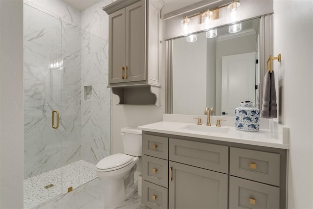 15012 Annecy Blvd, Oklahoma City, OK 73142 - full bath featuring marble finish floors, a marble finish shower, toilet, and vanity
