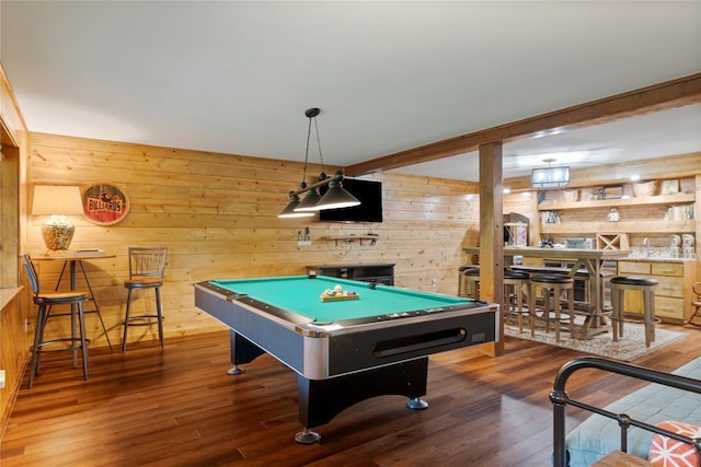 868 Red Fox Rd, Broken Bow, OK 74728 - rec room featuring wood walls, pool table, and wood finished floors