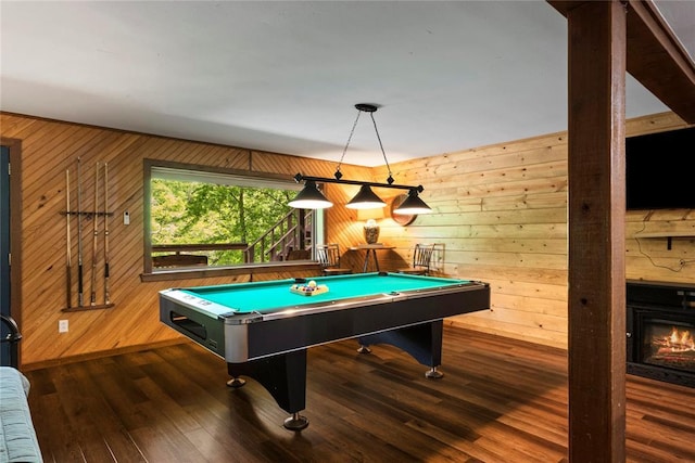 868 Red Fox Rd, Broken Bow, OK 74728 - rec room with wood walls, billiards, and dark wood-type flooring
