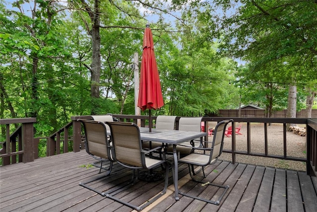 868 Red Fox Rd, Broken Bow, OK 74728 - deck with outdoor dining area and a fenced backyard