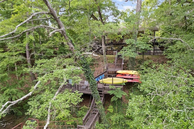 868 Red Fox Rd, Broken Bow, OK 74728 - view of home's community with stairway and a wooden deck