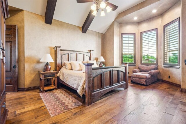 13600 W Britton Rd, Yukon, OK 73099 - bedroom featuring hardwood / wood-style floors, baseboards, recessed lighting, and ceiling fan