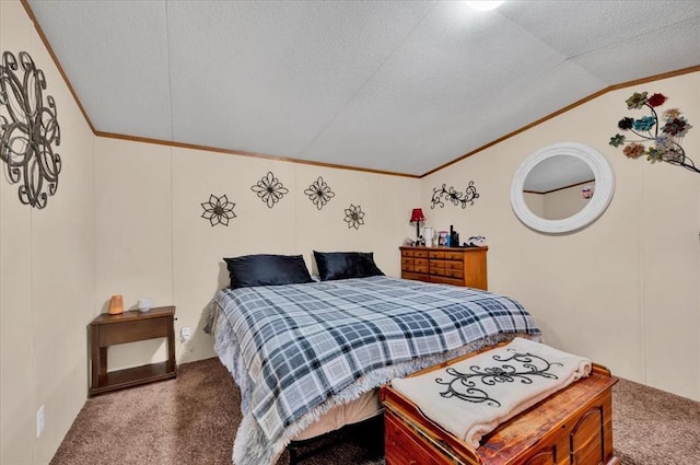 220 N Vernon Ave, Hinton, OK 73047 - carpeted bedroom featuring lofted ceiling, ornamental molding, and a textured ceiling