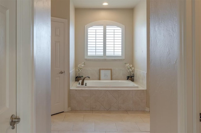 239 Brandon Cir, Goldsby, OK 73093 - full bathroom with a garden tub, tile patterned floors, and recessed lighting