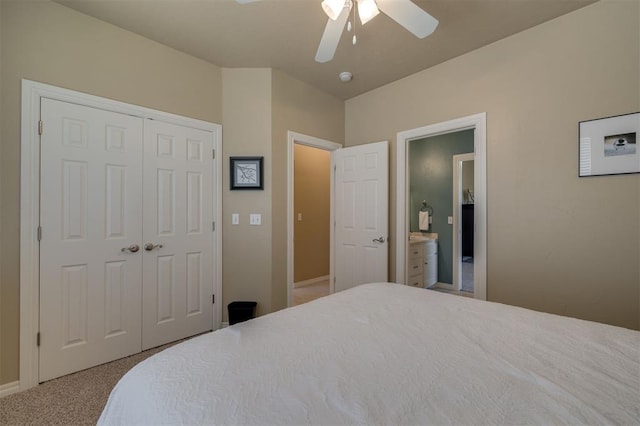 239 Brandon Cir, Goldsby, OK 73093 - bedroom featuring carpet floors, ceiling fan, and a closet