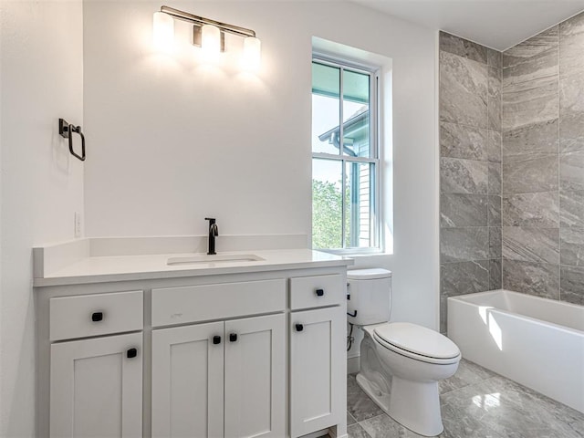 29612 Memory Ln, Norman, OK 73072 - full bath with toilet, vanity, marble look tile flooring, and plenty of natural light