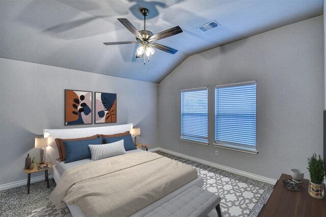 20101 Park Ln, Harrah, OK 73045 - bedroom with vaulted ceiling, baseboards, a ceiling fan, and carpet