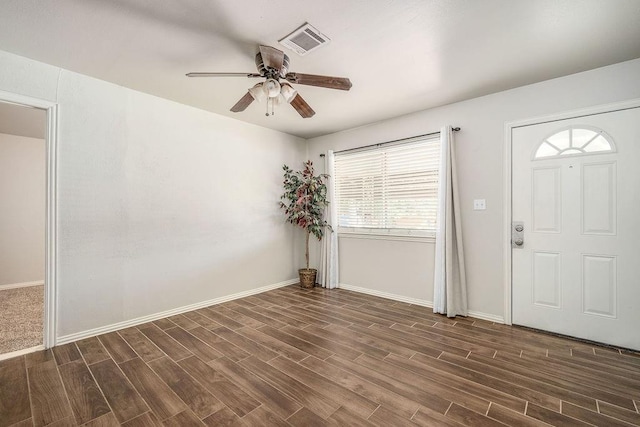 640 SW 1st Pl, Moore, OK 73160 - entryway with dark wood-type flooring, a ceiling fan, and baseboards