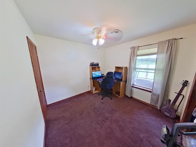 2317 County Road 1268, Blanchard, OK 73010 - office area with carpet flooring, a ceiling fan, and baseboards