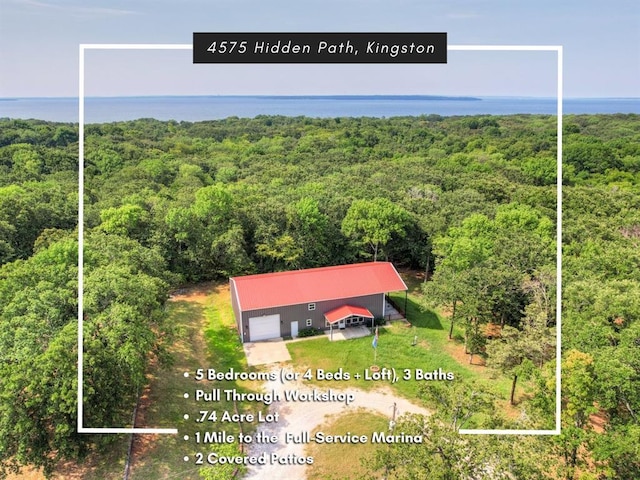 4575 Hidden Path, Kingston, OK 73439 - view from above of property with a heavily wooded area and property boundaries highlighted