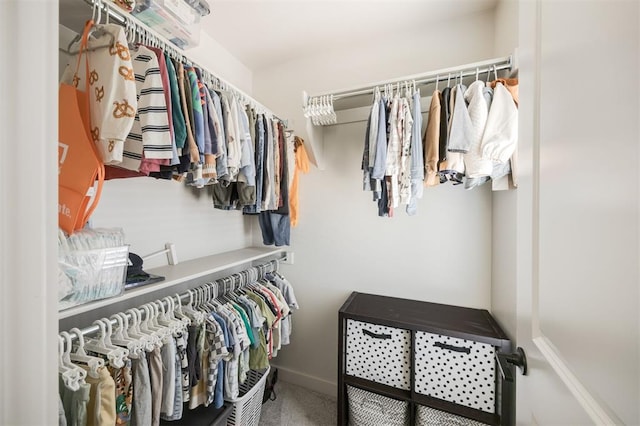 spacious closet featuring carpet flooring