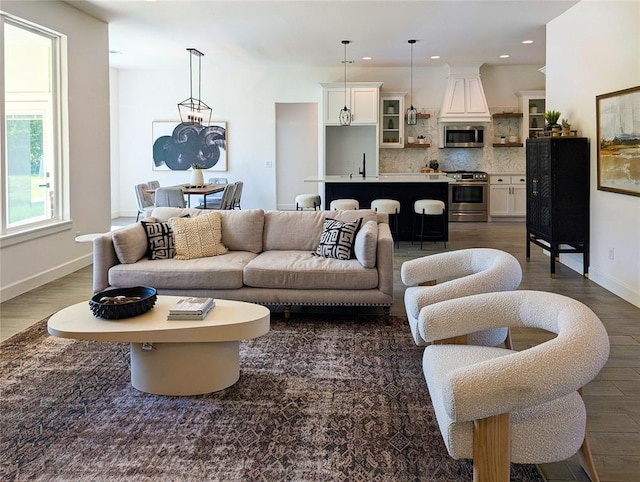 941 Siena Springs Dr, Norman, OK 73071 - living room with dark wood-type flooring, recessed lighting, and baseboards