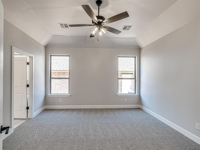 2716 Dunham Dr, Norman, OK 73071 - carpeted spare room with lofted ceiling, a ceiling fan, and baseboards