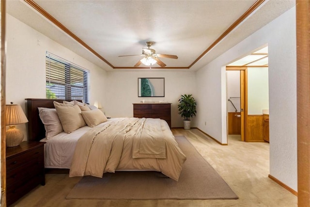 2613 SW 95th St, Oklahoma City, OK 73159 - bedroom with baseboards, light colored carpet, and ceiling fan