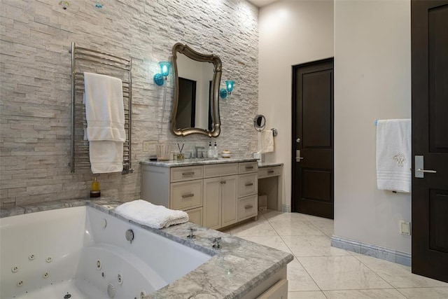 4400 NW 150th St, Oklahoma City, OK 73134 - full bathroom featuring a tub with jets, vanity, baseboards, and radiator heating unit