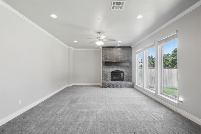 5625 Courtland Ln, Choctaw, OK 73020 - unfurnished living room featuring crown molding, carpet flooring, baseboards, ceiling fan, and recessed lighting