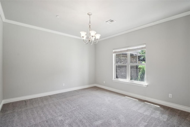 5625 Courtland Ln, Choctaw, OK 73020 - empty room with ornamental molding, a chandelier, carpet floors, and baseboards