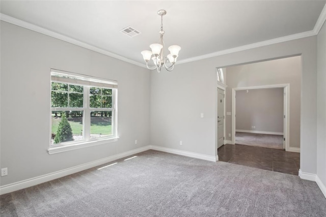 5625 Courtland Ln, Choctaw, OK 73020 - unfurnished room with carpet floors, a chandelier, ornamental molding, and baseboards