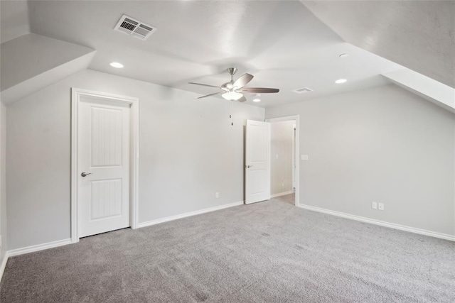 5625 Courtland Ln, Choctaw, OK 73020 - additional living space featuring carpet floors, ceiling fan, recessed lighting, lofted ceiling, and baseboards