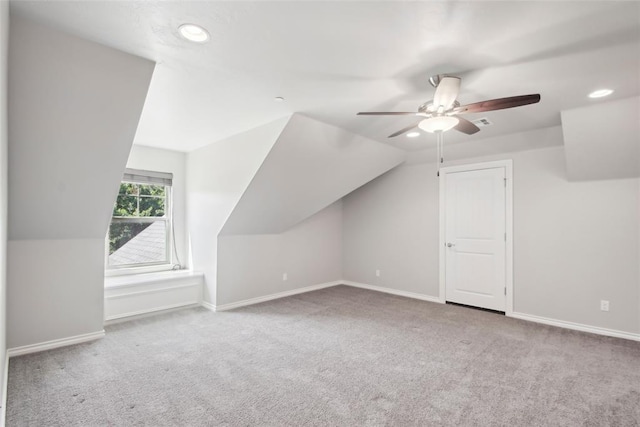 5625 Courtland Ln, Choctaw, OK 73020 - additional living space featuring carpet floors, a ceiling fan, recessed lighting, baseboards, and vaulted ceiling