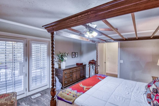 3517 Brookford Dr, Norman, OK 73072 - bedroom with access to outside, wood finished floors, and ceiling fan