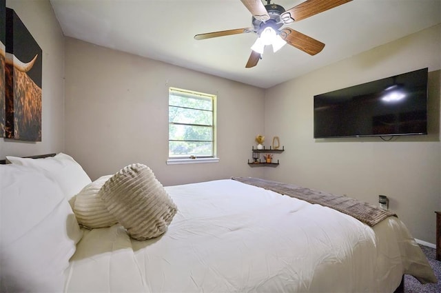 308 E Highland St, Hugo, OK 74743 - carpeted bedroom with a ceiling fan and baseboards