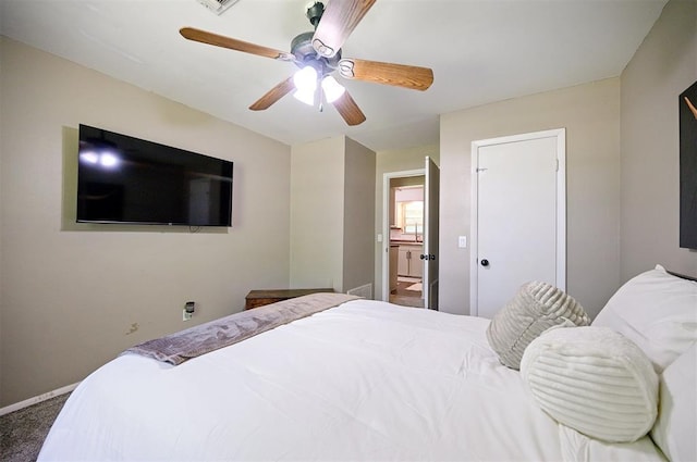 308 E Highland St, Hugo, OK 74743 - bedroom featuring carpet flooring, a ceiling fan, and baseboards