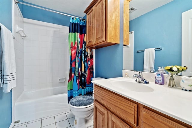 3005 Summit Hill Rd, Norman, OK 73071 - bathroom featuring toilet, vanity, shower / tub combo, and tile patterned floors