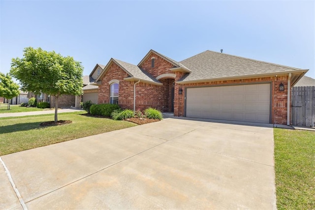 6812 NW 149th St, Oklahoma City, OK 73142 - view of front facade featuring brick siding, roof with shingles, driveway, and a garage