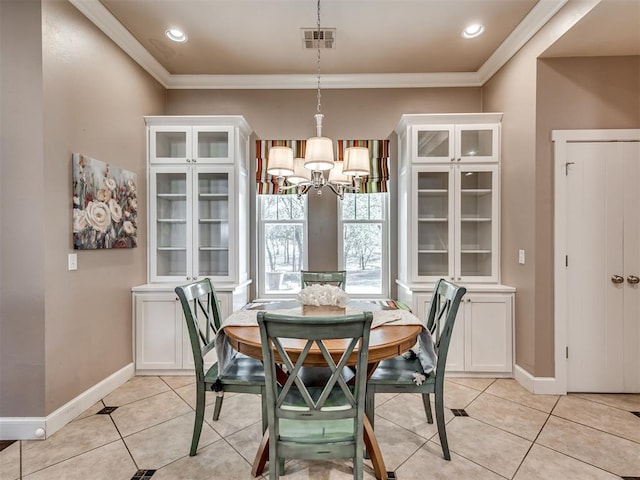 24051 Hester Cir, Washington, OK 73093 - dining area with a chandelier, light tile patterned floors, baseboards, crown molding, and recessed lighting