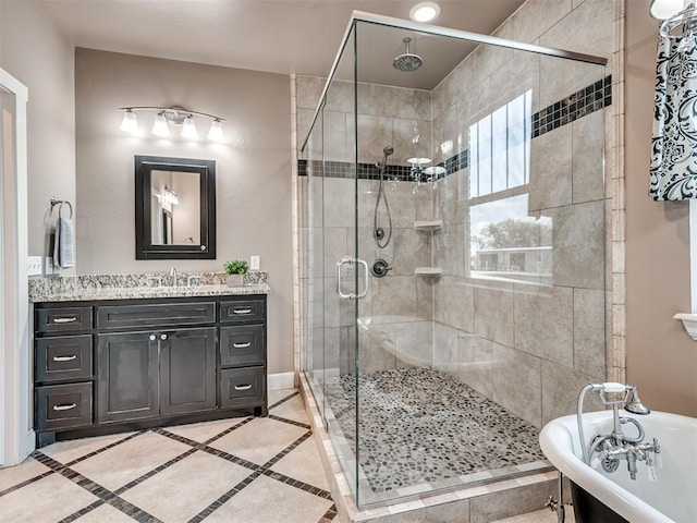 24051 Hester Cir, Washington, OK 73093 - bathroom with a freestanding tub, a shower stall, and vanity