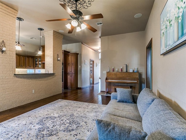 4105 Nailon Dr, Norman, OK 73072 - living room featuring ceiling fan and dark wood finished floors
