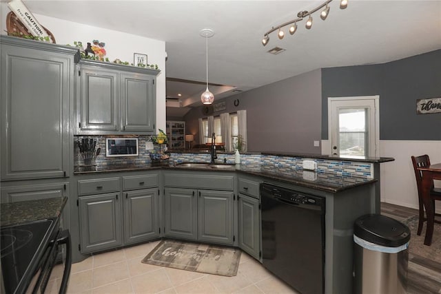 717 Vickery Ave, Yukon, OK 73099 - kitchen with black appliances, gray cabinetry, and a sink