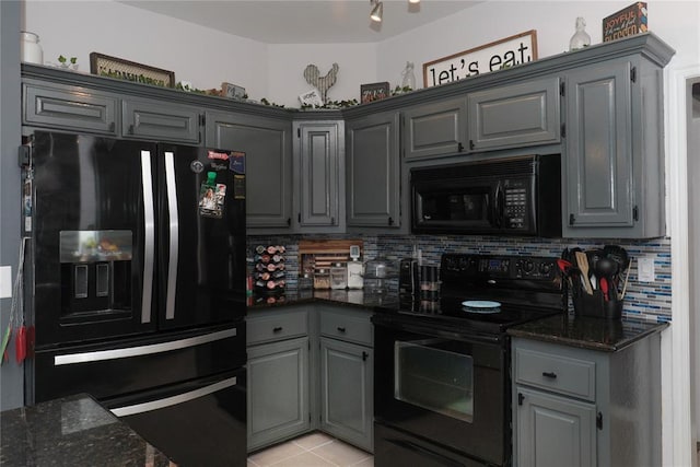 717 Vickery Ave, Yukon, OK 73099 - kitchen with black appliances, gray cabinets, and backsplash