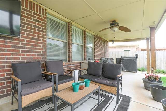 717 Vickery Ave, Yukon, OK 73099 - view of patio / terrace featuring a ceiling fan and an outdoor hangout area