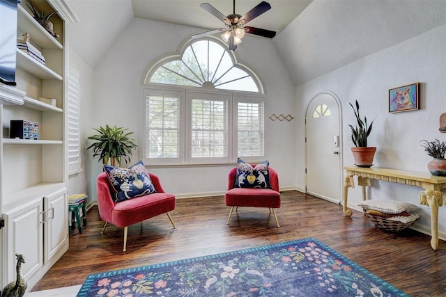3104 NW 21st St, Oklahoma City, OK 73107 - sitting room featuring lofted ceiling, wood finished floors, and a ceiling fan