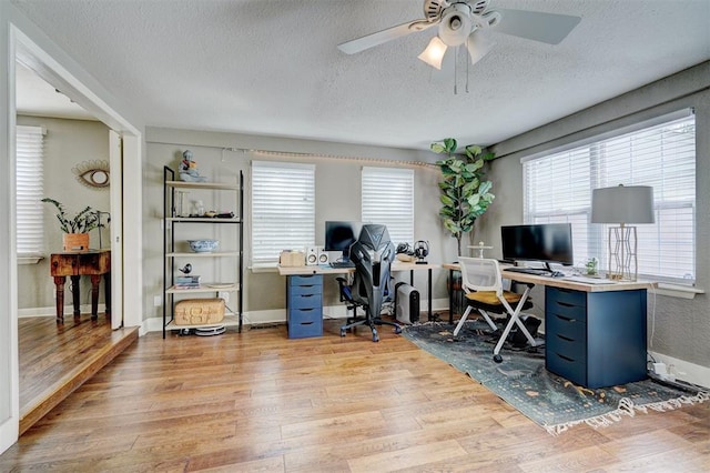 3104 NW 21st St, Oklahoma City, OK 73107 - office featuring light wood-type flooring, ceiling fan, a textured ceiling, and healthy amount of natural light