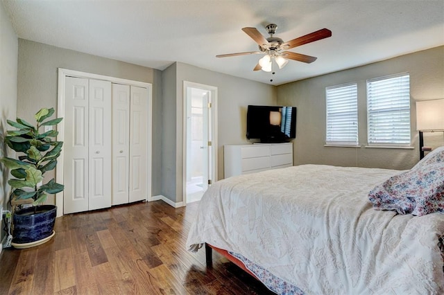 3104 NW 21st St, Oklahoma City, OK 73107 - bedroom with wood finished floors, a closet, and ceiling fan