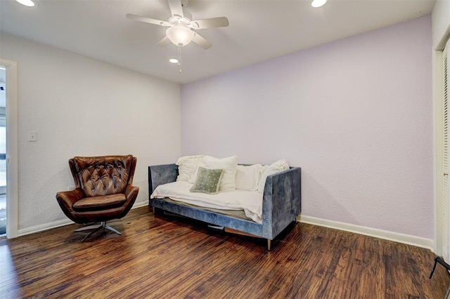 3104 NW 21st St, Oklahoma City, OK 73107 - sitting room featuring wood finished floors, a ceiling fan, and recessed lighting