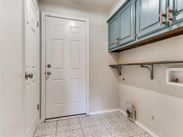 1400 Brookhaven Dr, Edmond, OK 73034 - washroom featuring gas dryer hookup, cabinet space, washer hookup, baseboards, and hookup for an electric dryer