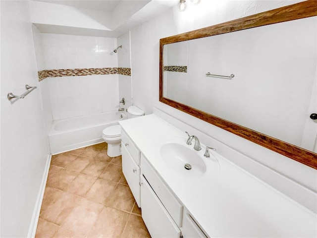 bathroom with toilet, vanity, tile patterned floors, and shower / tub combination