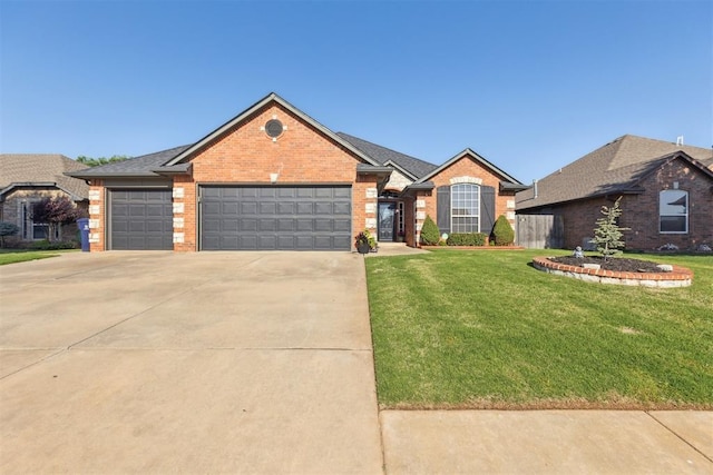 2825 Busheywood Dr, Yukon, OK 73099 - single story home featuring brick siding, a garage, a front yard, and concrete driveway