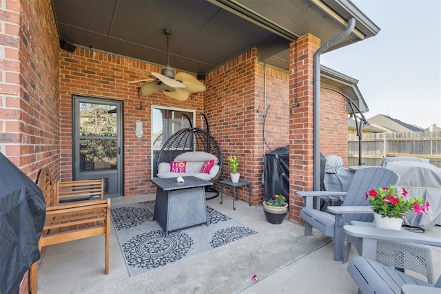 2825 Busheywood Dr, Yukon, OK 73099 - view of patio / terrace featuring ceiling fan and a grill