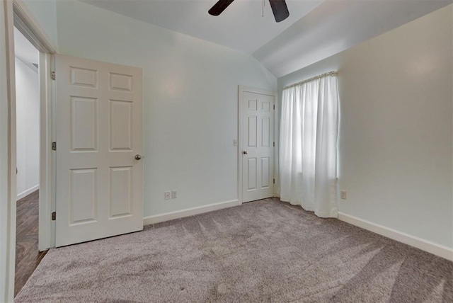 316 SW 4th Pl, Newcastle, OK 73065 - unfurnished bedroom with vaulted ceiling, baseboards, carpet flooring, and ceiling fan