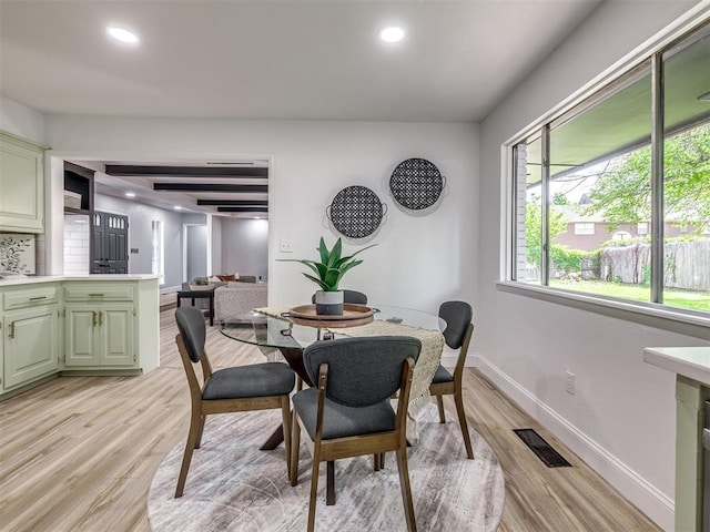 11008 Blue Sage Rd, Oklahoma City, OK 73120 - dining area featuring light wood-style flooring, baseboards, and recessed lighting